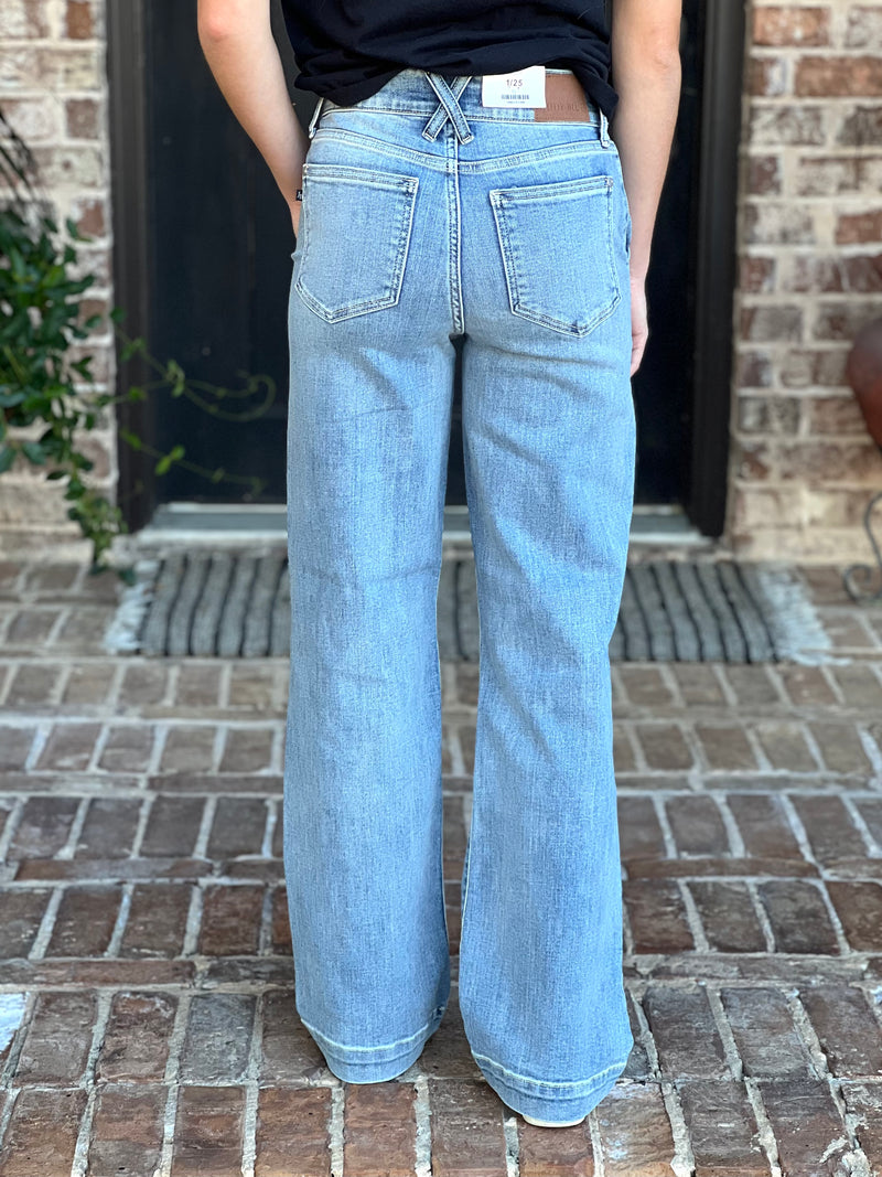 Judy Blue | Judy Blue High Waist Double Button Trouser Wide Leg Denim Jeans