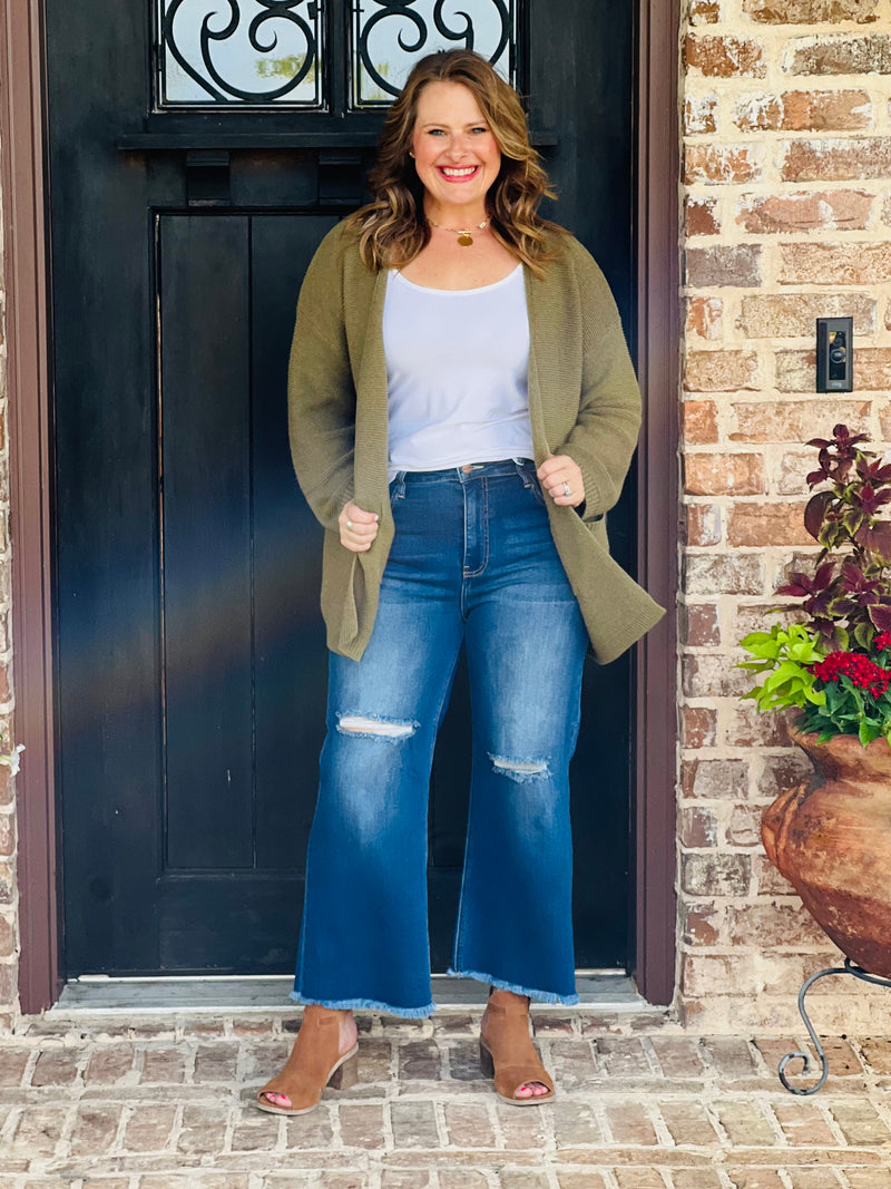 Olive Double Pocket Sweater Cardigan