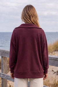 Merlot Collared V-Neck Pullover