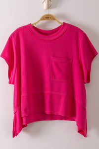 Fuchsia Flared Hem Waffle Knit Casual Top