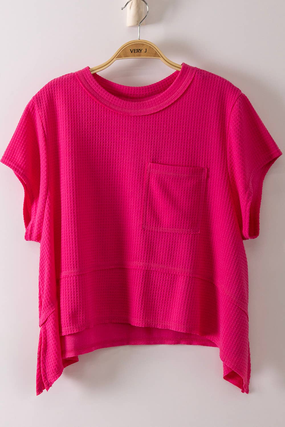 Fuchsia Flared Hem Waffle Knit Casual Top