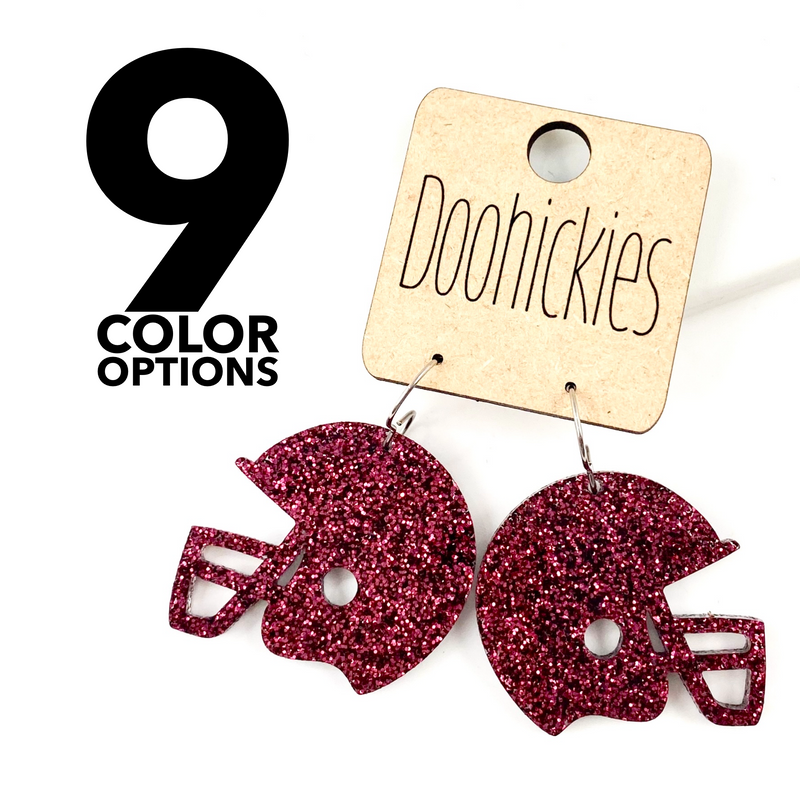 1.25" Glitter School Spirit Football Helmet Dangles - Custom Spirit Earrings - 9 Color Options