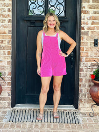 Vida Pink Ribbed Romper w/Pockets