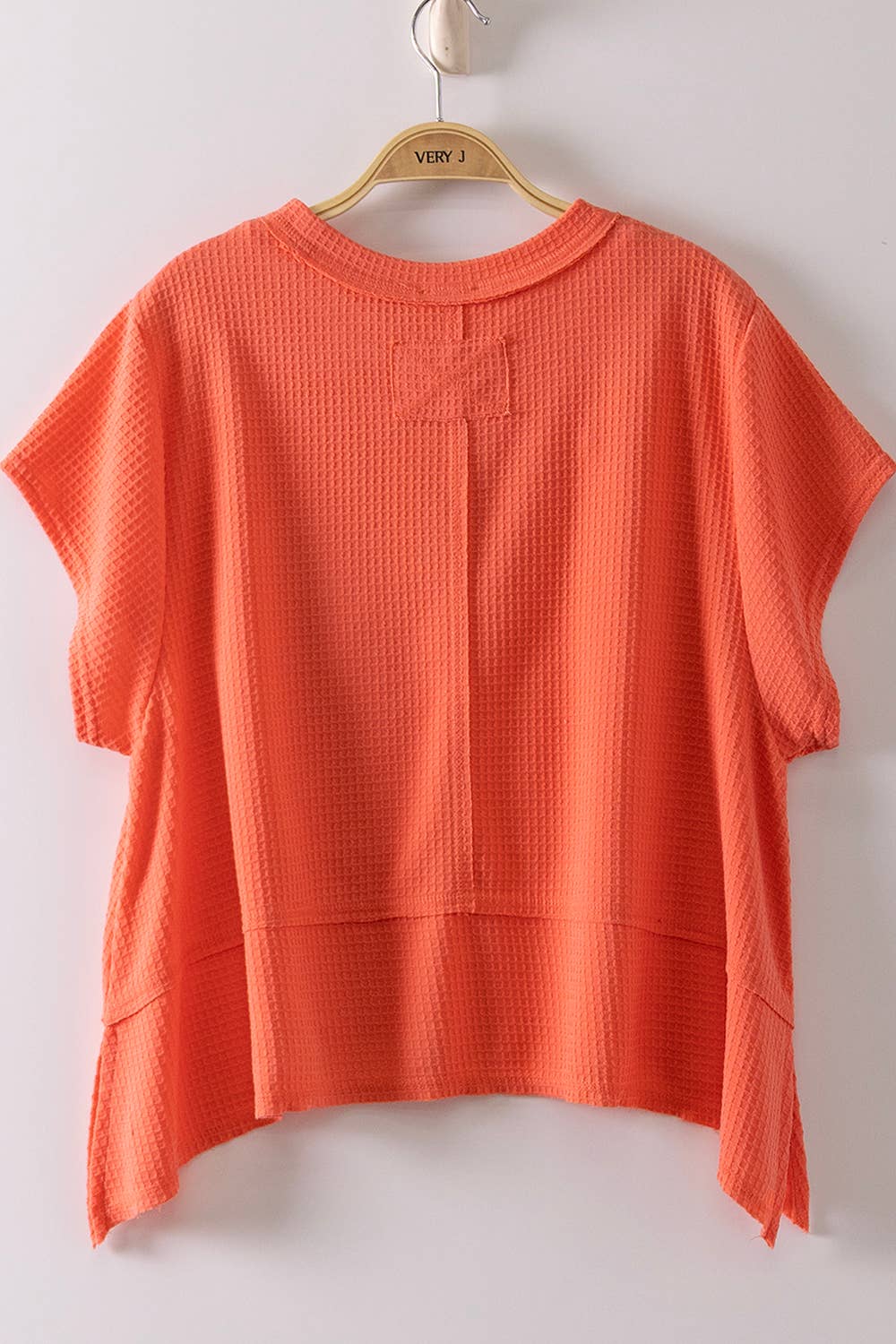 Coral Flared Hem Waffle Knit Casual Top