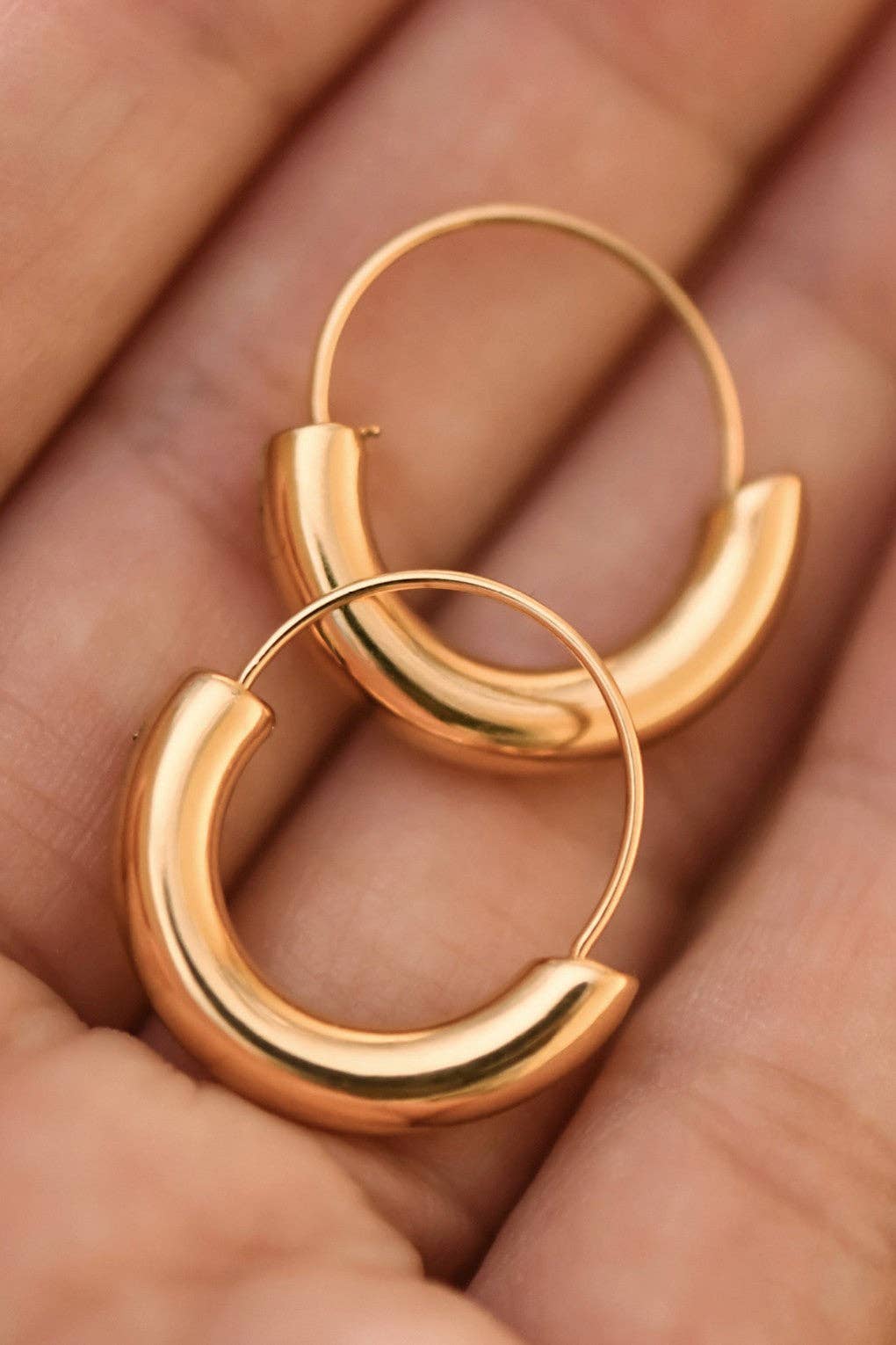 18K Gold Plated Waterproof Stainless Steel Hoop Earrings