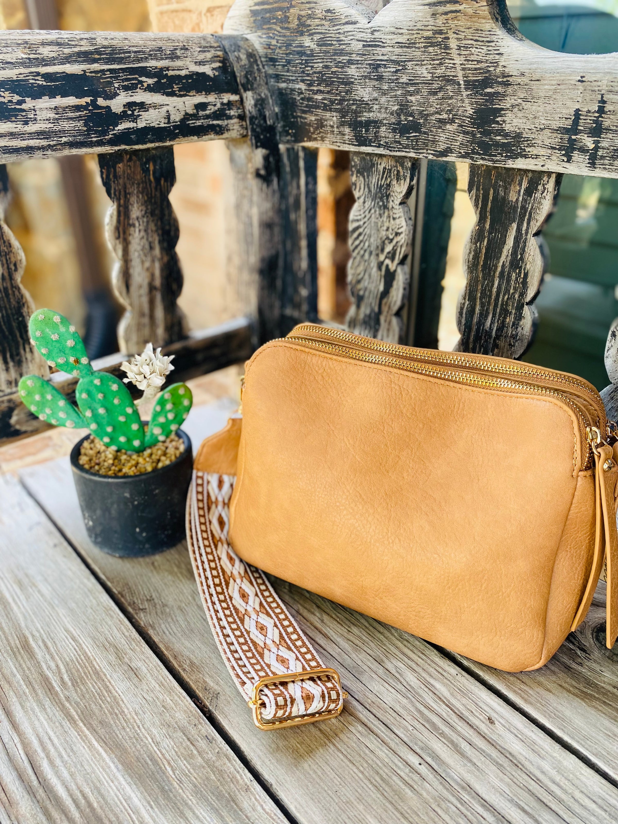 Mila 3 Compartment Crossbody Bag With Guitar Strap