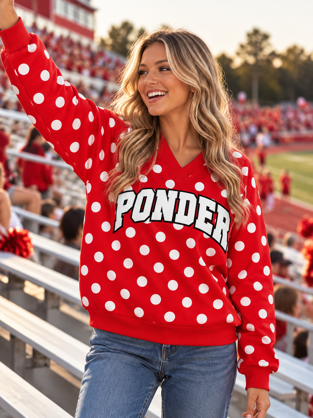 PREORDER | Ponder Red Polka VNeck Lined Windbreaker