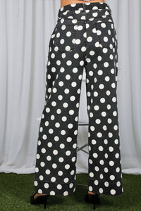 Polka Dot Straight Leg Cotton Denim Pants
