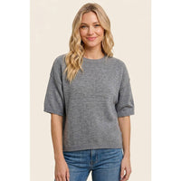 Heather Grey 3/4 Sleeve Solid Sweater