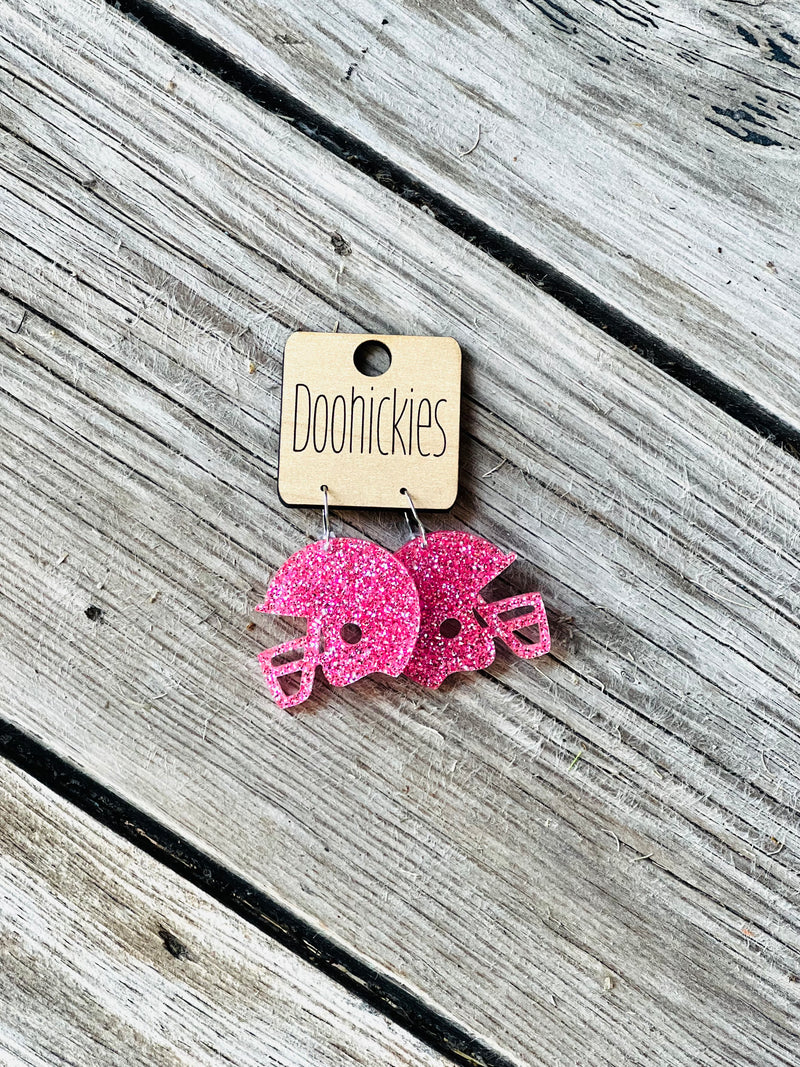 Pink Out Acrylic Helmet Earrings