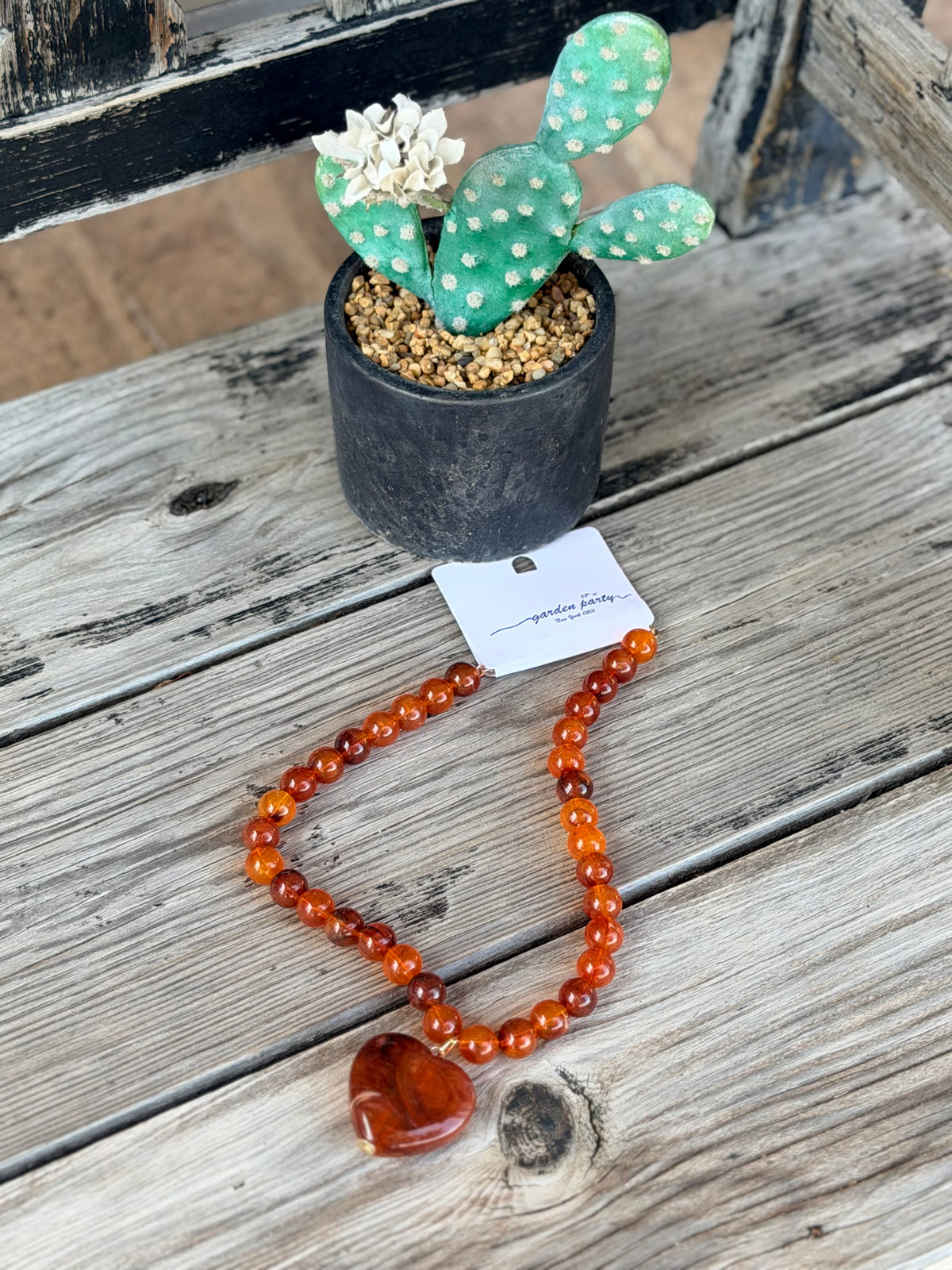 Rust Resin Heart Necklace