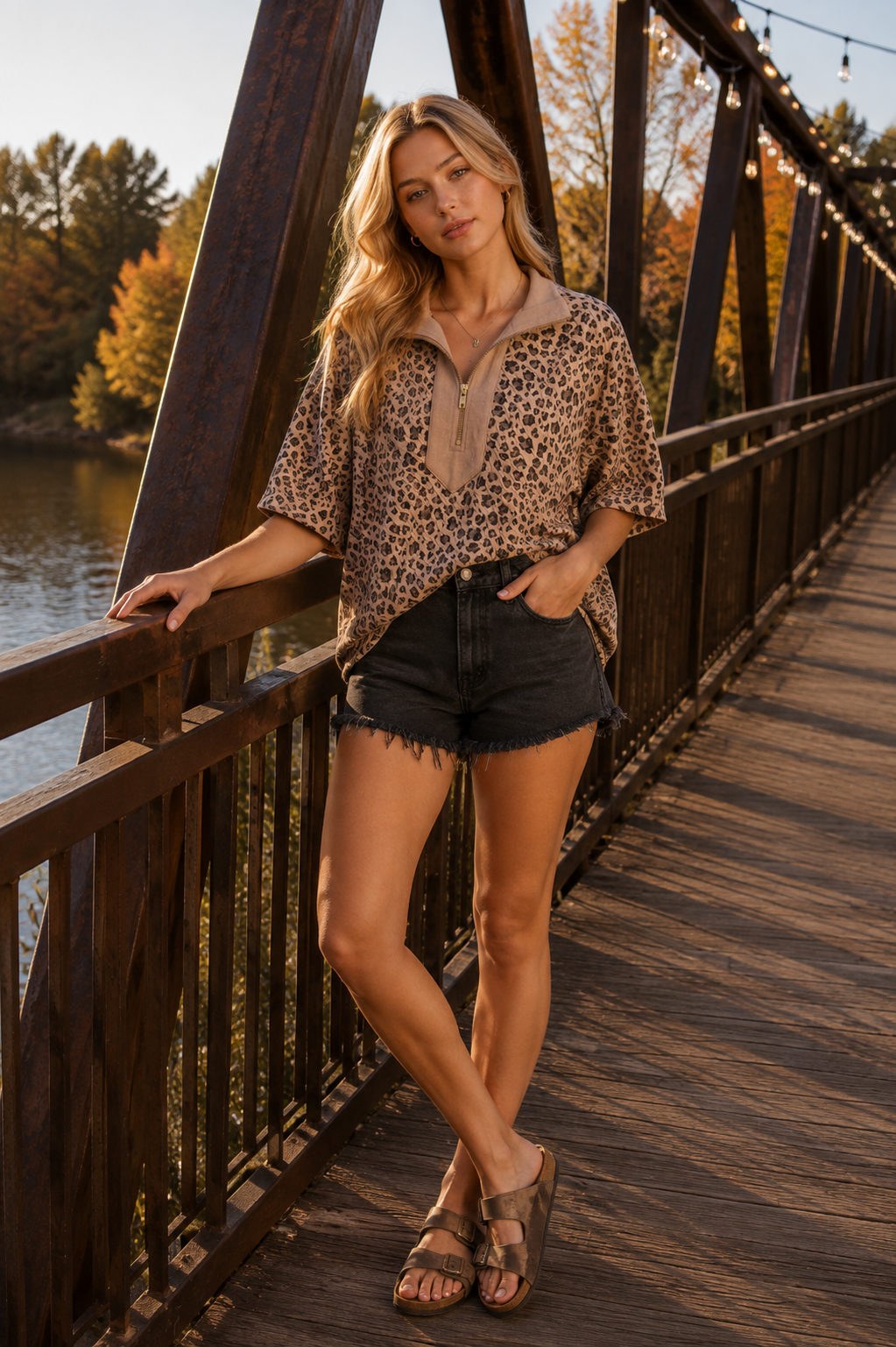 Mushroom Leopard Print Short Sleeve Pullover