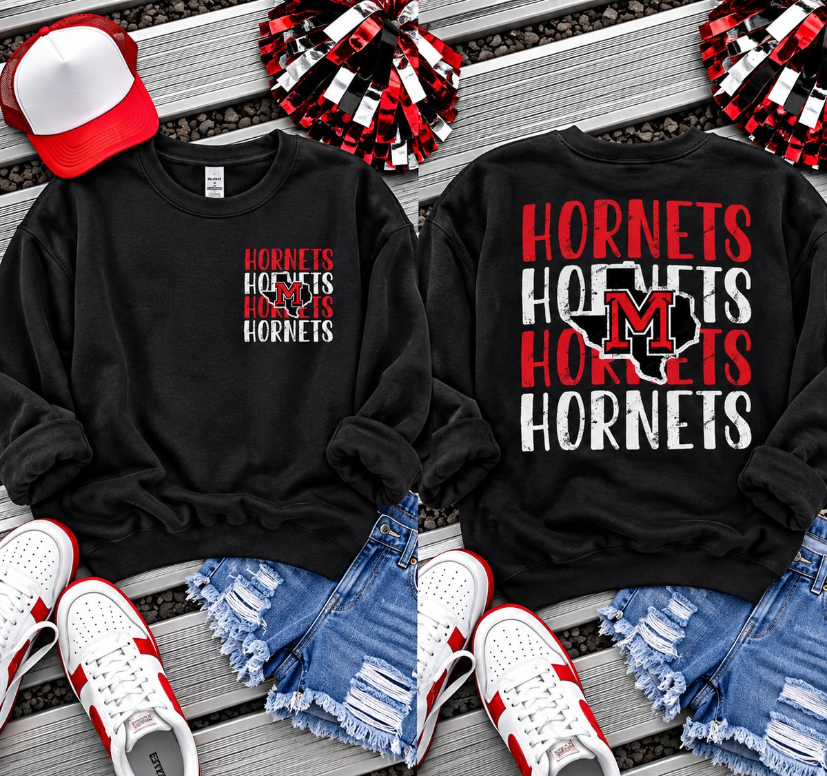 PREORDER | Double Sided Hornets Stacked Mascot Sweatshirt