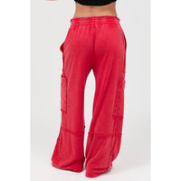 Red Mineral Wash Wide Leg Cargo Pants