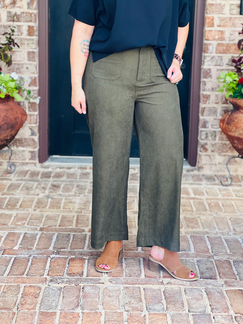 Olive Front Pocket Corduroy Pants
