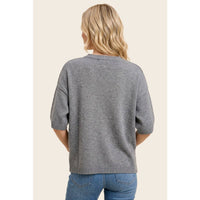 Heather Grey 3/4 Sleeve Solid Sweater