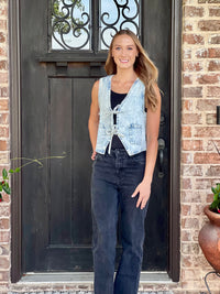 Acid Washed Denim Front Tie Vest