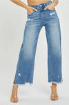 Risen | Risen Jeans High Rise | Side Slit Wide Leg Jeans with Frayed Hem