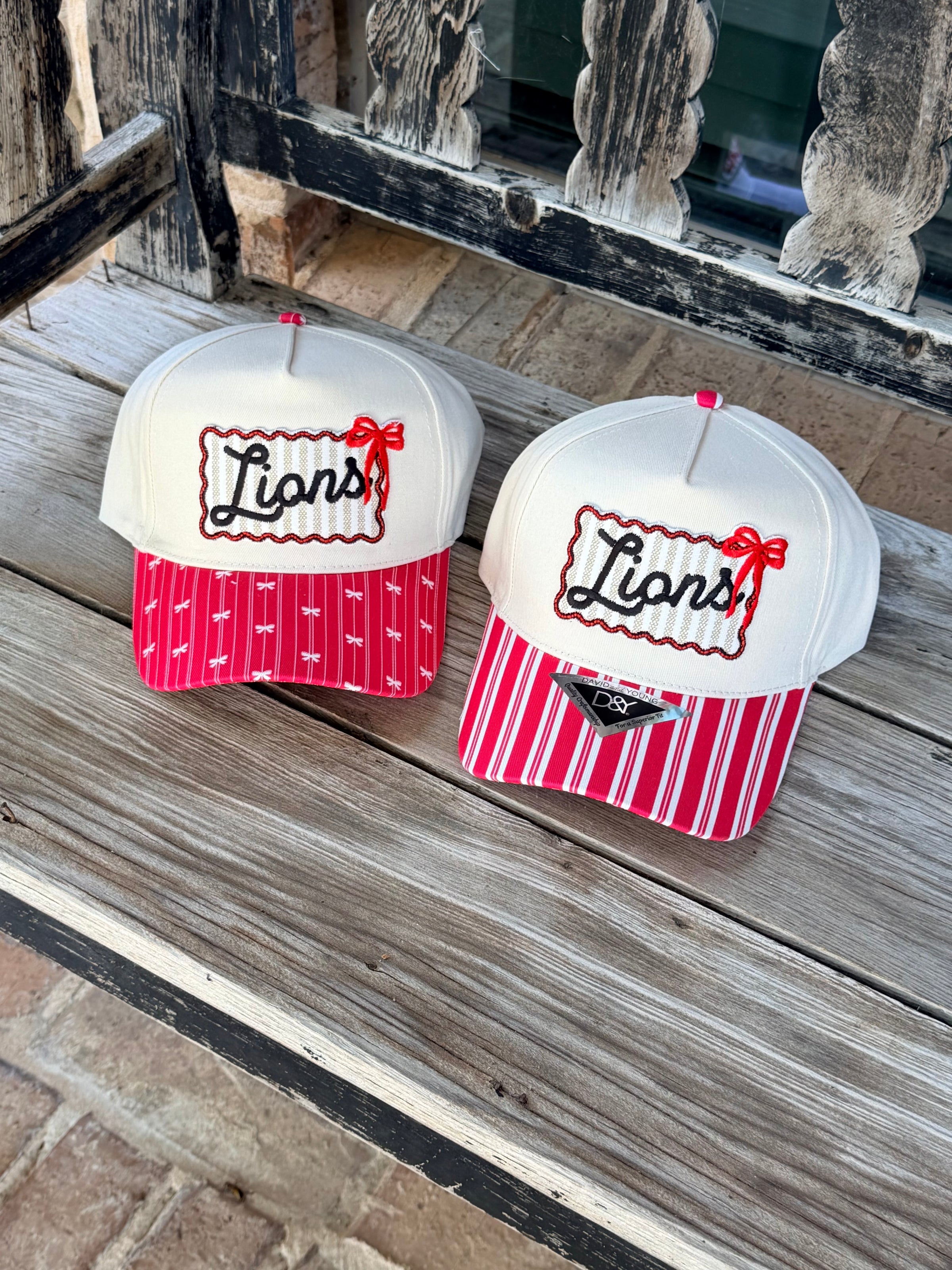 Lions Bow Ticking Stripe Patch Hat