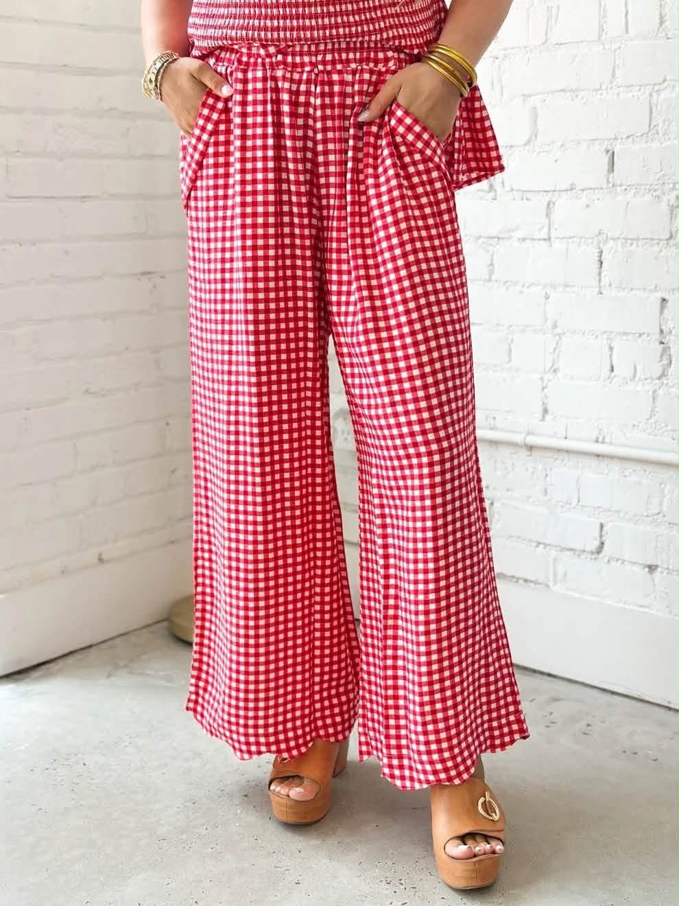 Umgee | Red Gingham Pull On Pants