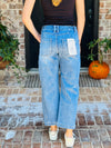 Risen | Mid Rise Twisted Seam Button Fly Barrel Jeans