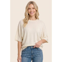 Ivory 3/4 Sleeve Solid Basic Sweater