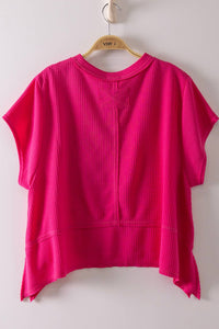 Fuchsia Flared Hem Waffle Knit Casual Top