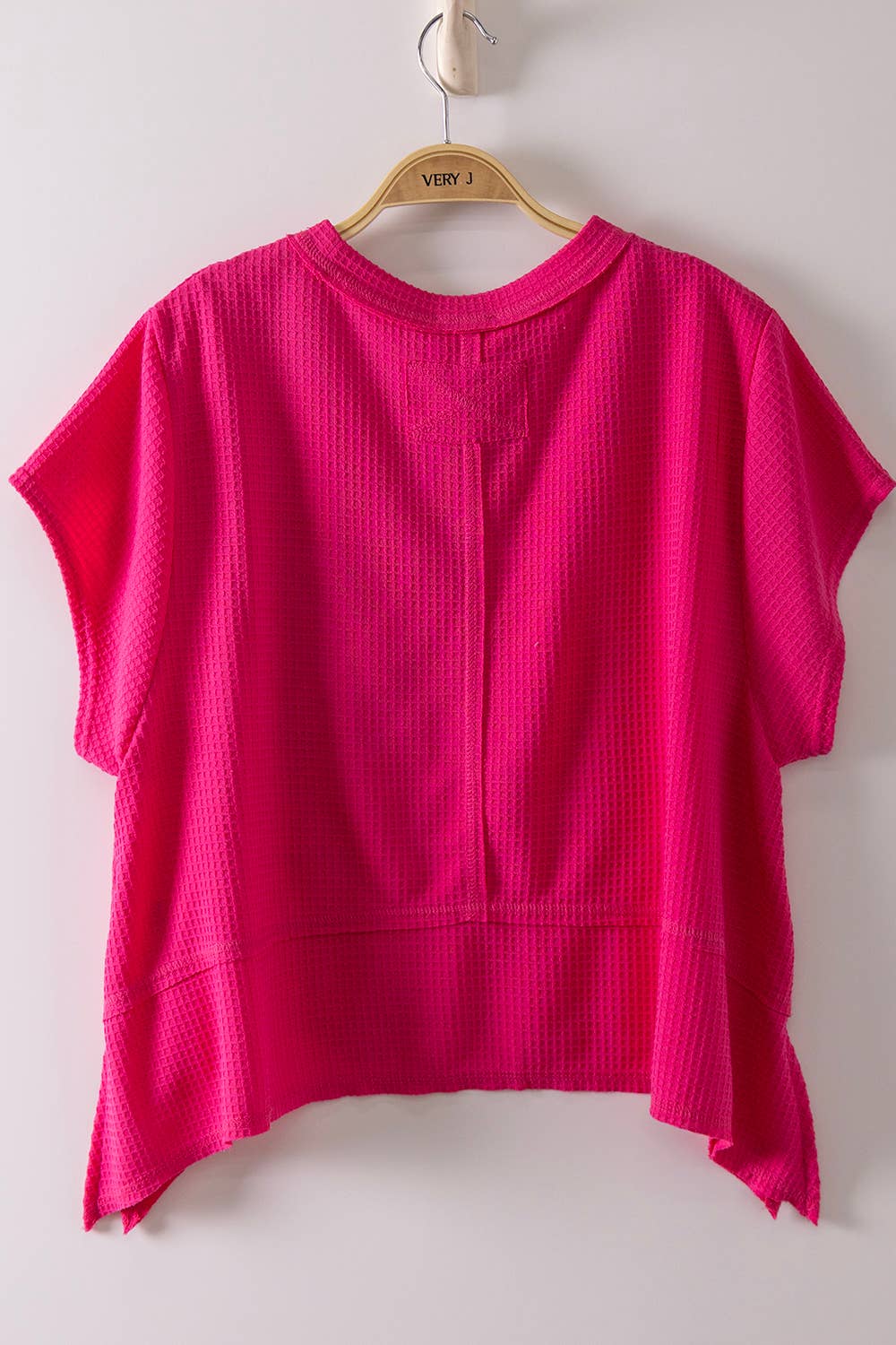Fuchsia Flared Hem Waffle Knit Casual Top