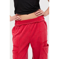 Red Mineral Wash Wide Leg Cargo Pants