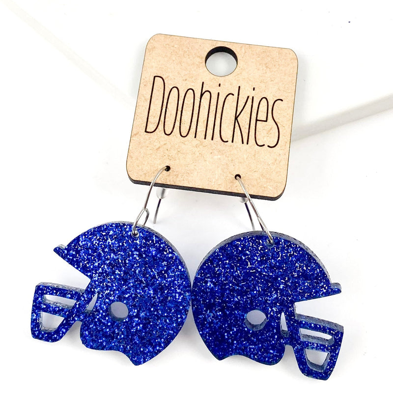 1.25" Glitter School Spirit Football Helmet Dangles - Custom Spirit Earrings - 9 Color Options
