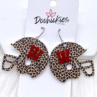 1.5" Varsity Letter Leopard Helmets (Comment w/Letters) - Sports Earrings