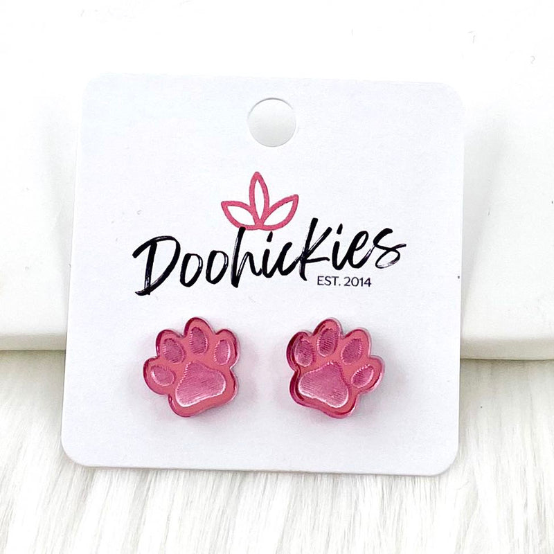 13mm Pink Out Acrylic School Spirit Paws & Claws - Breast Cancer Awareness Earrings
