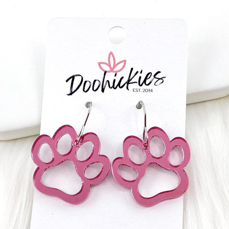 1" Pink Out Acrylic Cutout School Spirit Paws - Breast Cancer Awareness Earrings