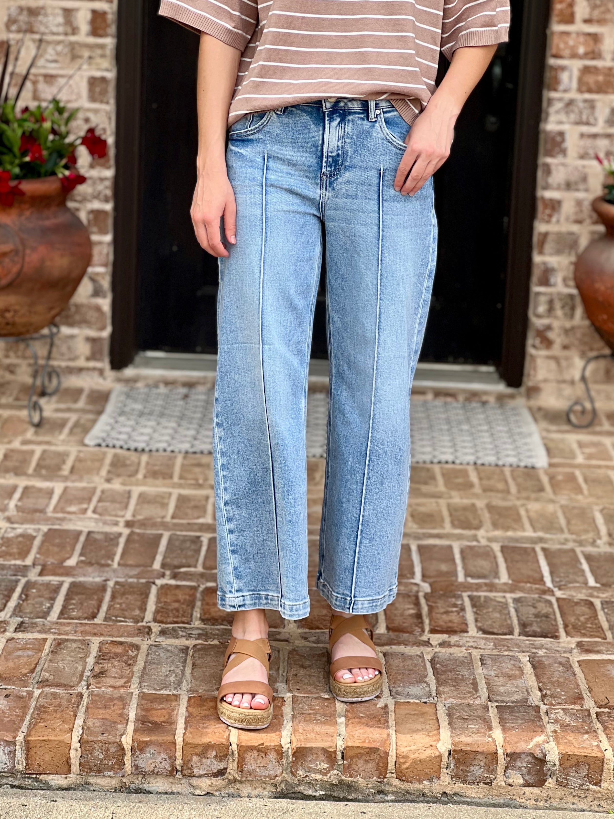 Risen | Mid Rise Crop Pintuck Jeans