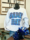 Blue Checkered Game Day With Metallic Puff Sweatshirt
