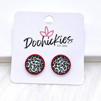 12mm Leopard Singles in Red Settings -Earrings