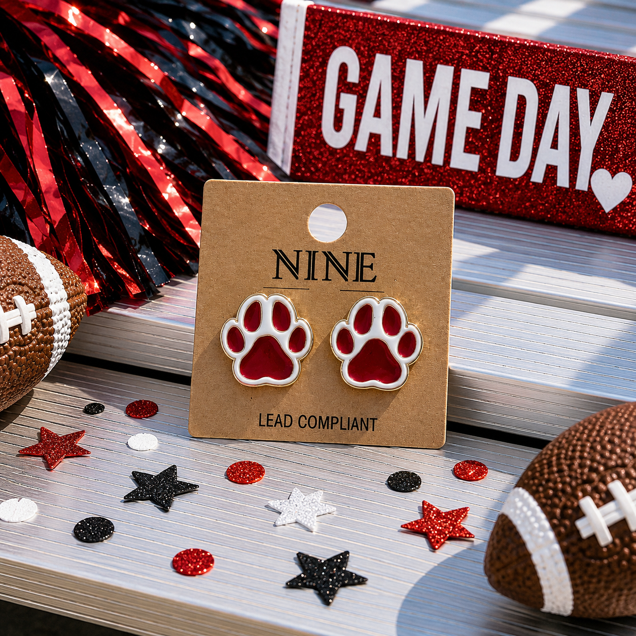 Gold Outline Red Paw Earrings