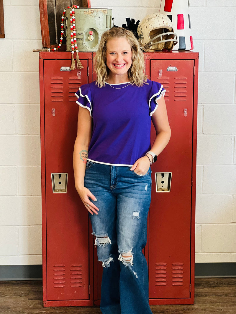 Gameday Purple Ruffle Sleeve Top