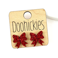 15mm School Spirit Glitter Bow Studs - Custom Spirit Earrings - 9 Color Options