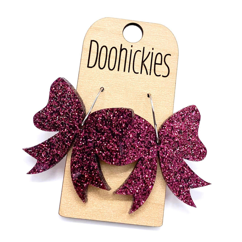 1.5" Glitter School Spirit Bow Dangles - Custom Spirit Earrings - 9 Color Options