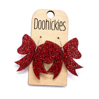 1.5" Glitter School Spirit Bow Dangles - Custom Spirit Earrings - 9 Color Options