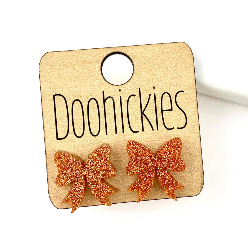 15mm School Spirit Glitter Bow Studs - Custom Spirit Earrings - 9 Color Options
