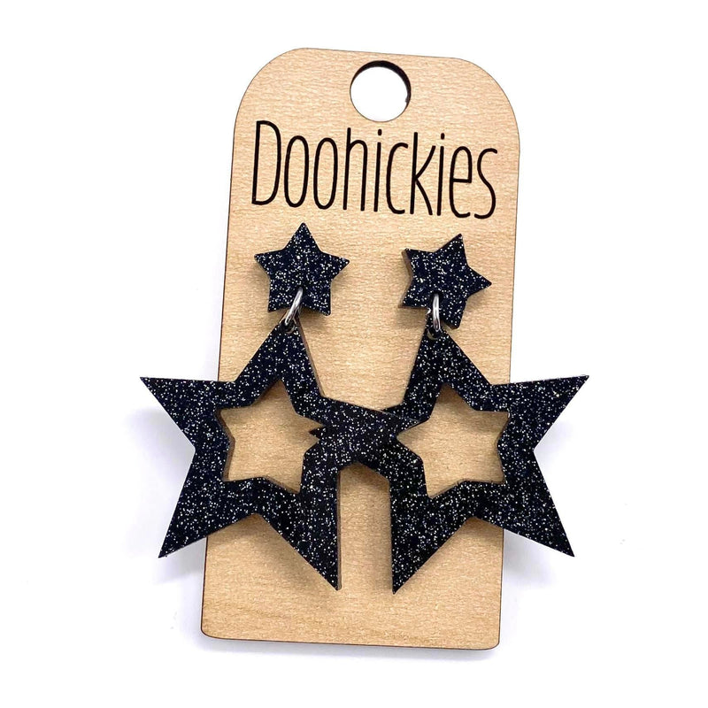 1.75" Glitter School Spirit Cutout Star Dangles - Custom Spirit Earrings - 9 Color Options
