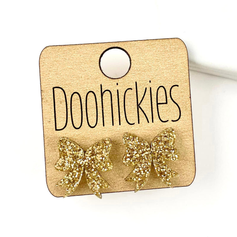 15mm School Spirit Glitter Bow Studs - Custom Spirit Earrings - 9 Color Options