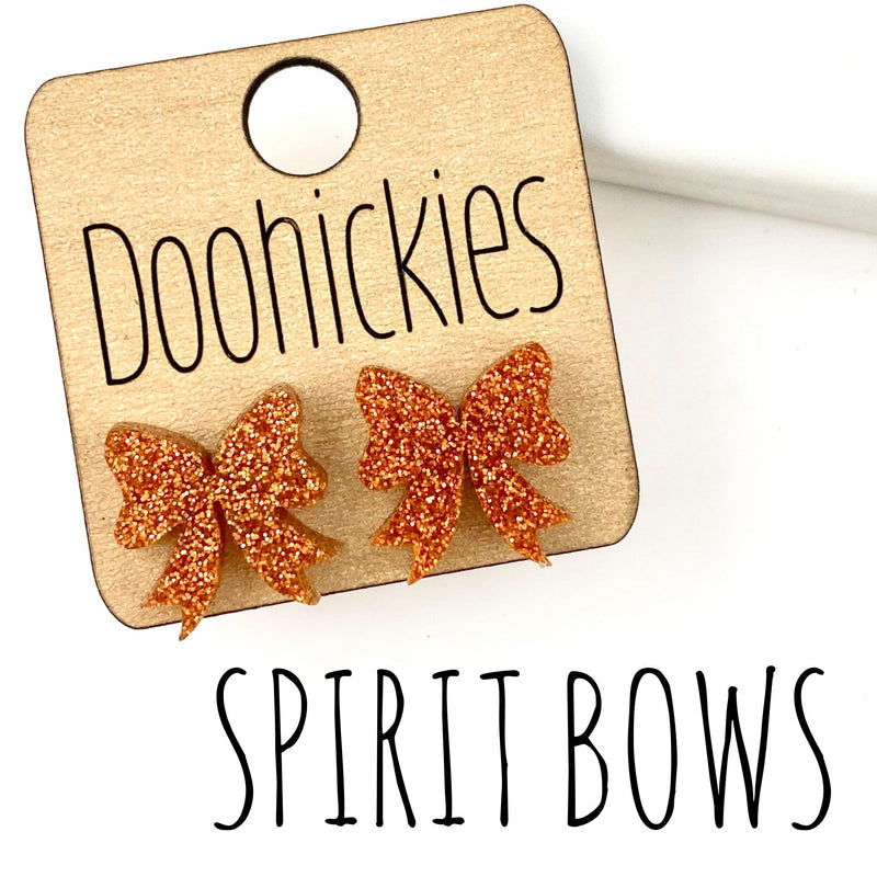 15mm School Spirit Glitter Bow Studs - Custom Spirit Earrings - 9 Color Options