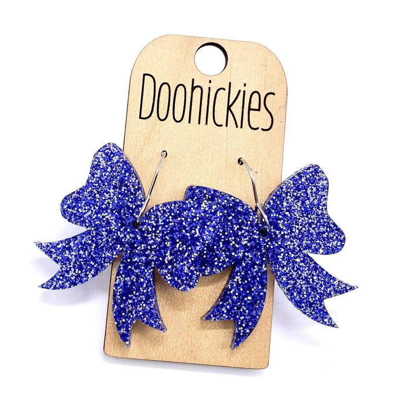 1.5" Glitter School Spirit Bow Dangles - Custom Spirit Earrings - 9 Color Options