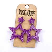 1.75" Glitter School Spirit Cutout Star Dangles - Custom Spirit Earrings - 9 Color Options