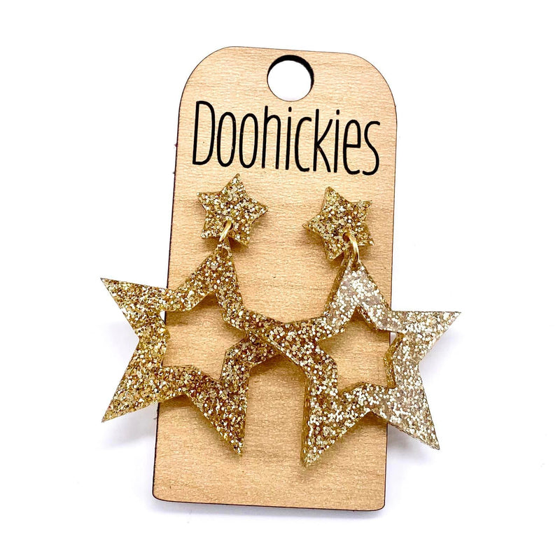 1.75" Glitter School Spirit Cutout Star Dangles - Custom Spirit Earrings - 9 Color Options
