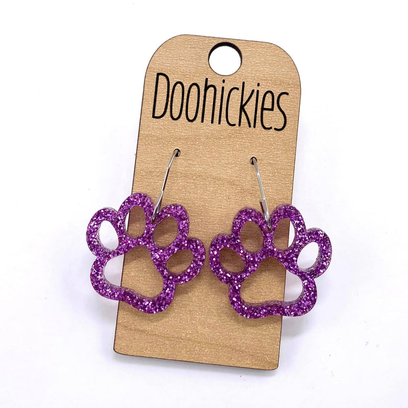 1" Glitter School Spirit Paw Dangles - Custom Spirit Earrings - 9 Color Options