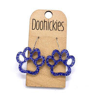 1" Glitter School Spirit Paw Dangles - Custom Spirit Earrings - 9 Color Options